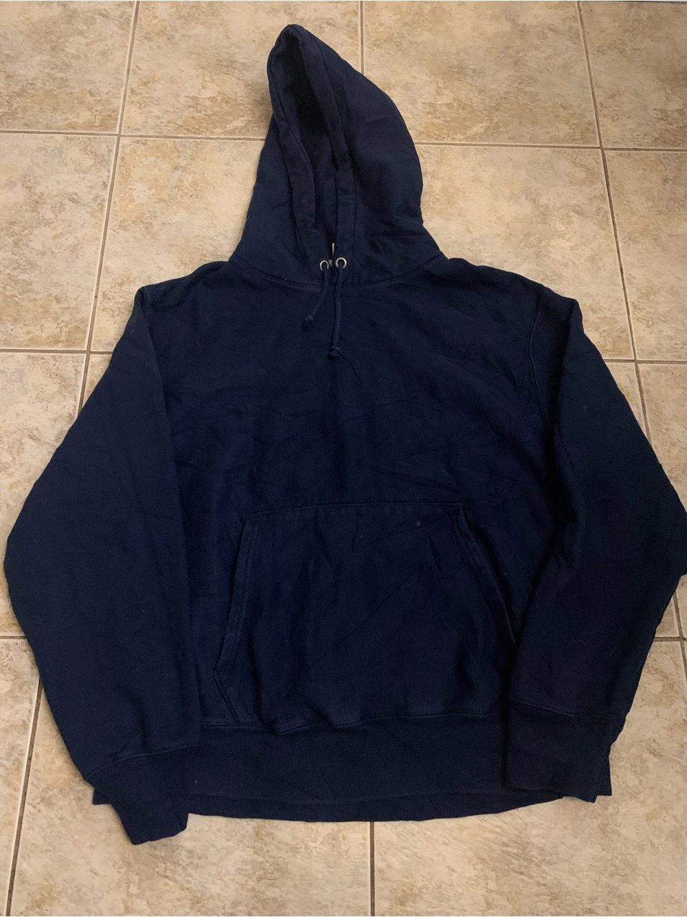 Champion reverse weave Navy Hooded Pullover Sweatshirt size medium